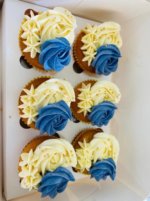 Midnight Blue & Gold Elegance Cupcake Box (Set of 6)