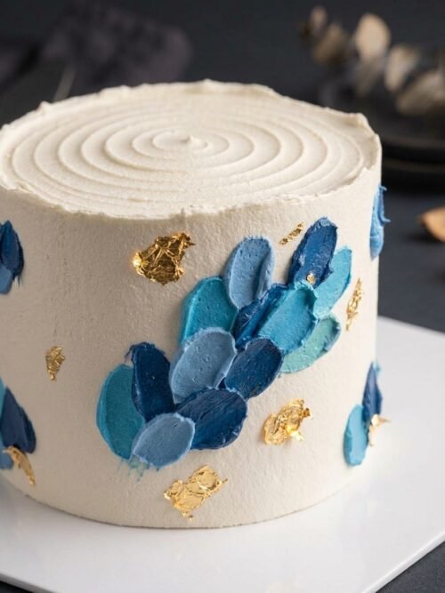 Azure Gilded Brushstroke Cake - 1KG Ribbon Cake