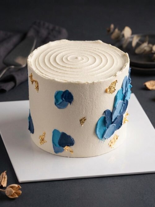 Azure Gilded Brushstroke Cake - 1KG Ribbon Cake