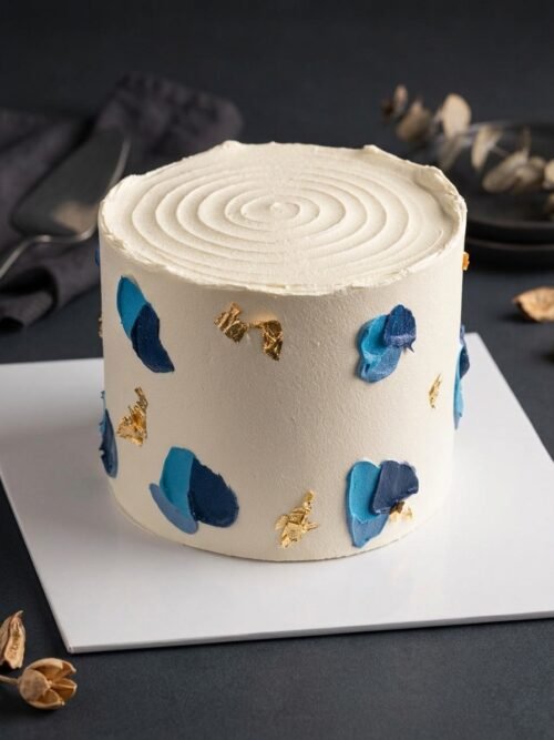 Azure Gilded Brushstroke Cake - 1KG Ribbon Cake