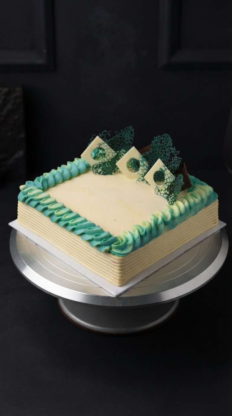 Emerald Azure Square -1KG Ribbon Cake (3) Emerald Azure Square -1KG Ribbon Cake